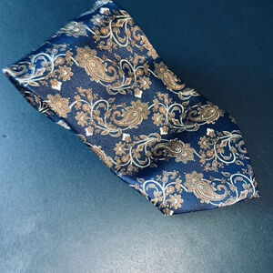 Men's Mercedes High Fashion Tie Blue Brown Paisley Silk